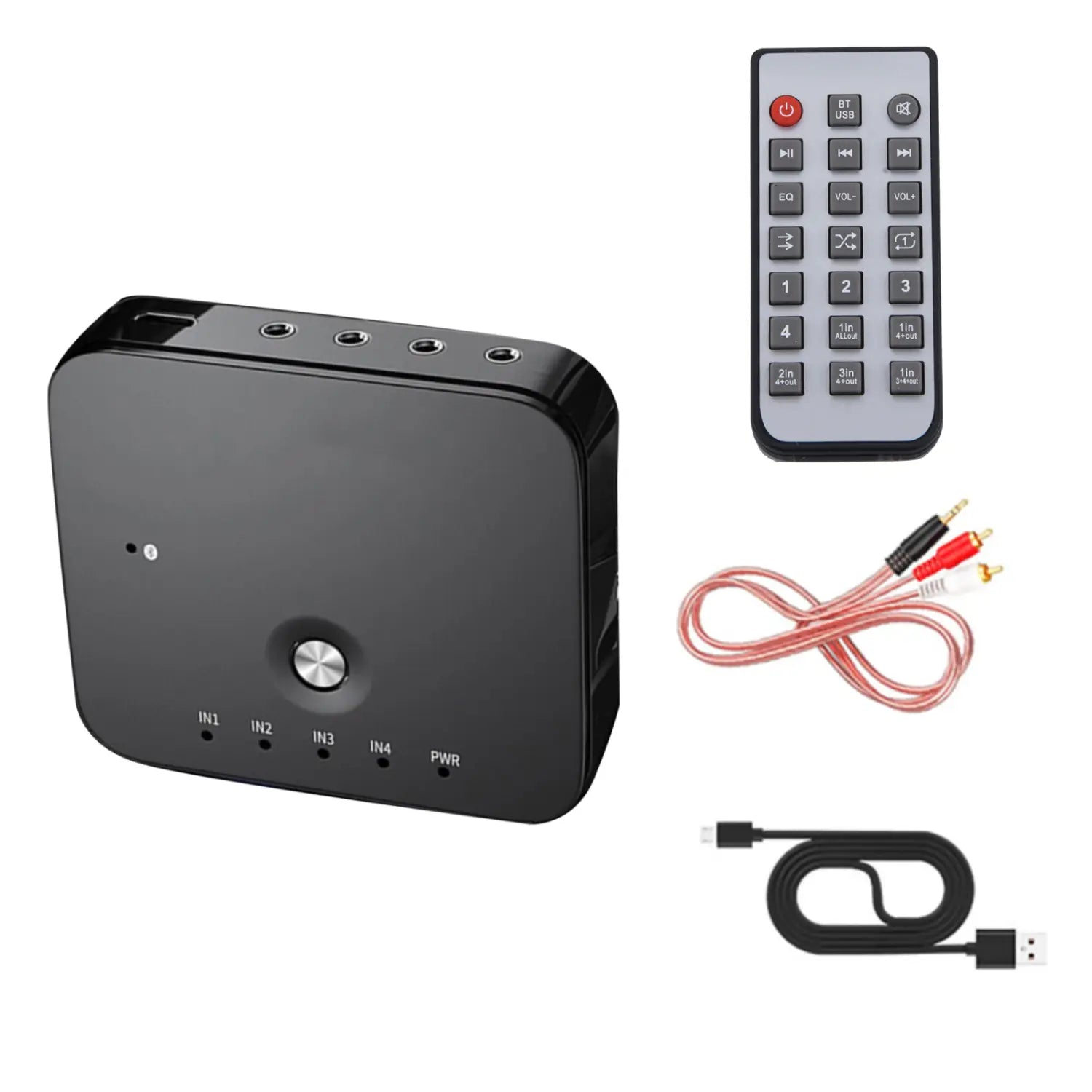 HIFI 4 Port 3.5mm Stereo AUX Audio Switcher 4 in 1 out Wireless Music Bluetooth 5.0 Audio Receivers Remote Control For Laptop PC