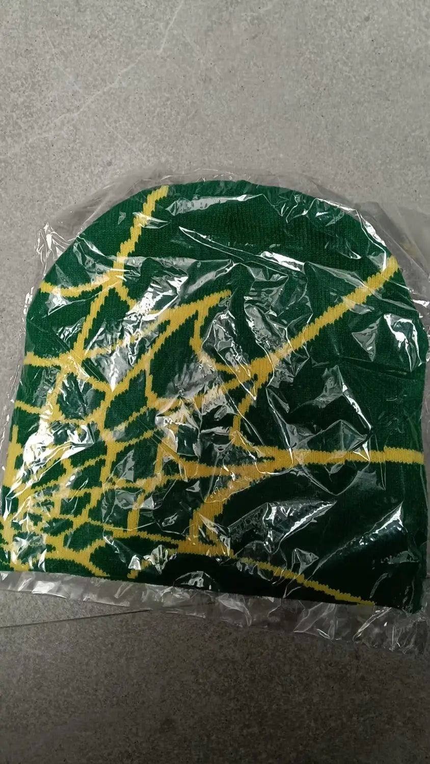 Knitting Spider Web Design Hat Skullies Beanies for Men Women Pullover Pile Cap Y2k Goth Warm Beanie Hats New Hip-hop Street Cap