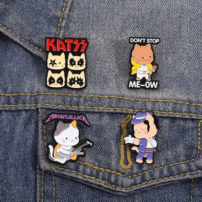 Cute Rock Band Cats Enamel Pins Don’t Stop Meow Hip Hop Music Kitten Brooches Backpack Lapel Badge Punk Jewelry Gift for Friends