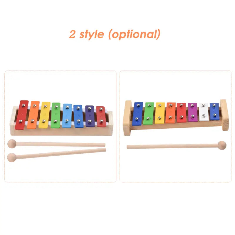 8 Keys Xylophone Compact Size Glockenspiel Colorful Aluminum Plate Piano with Wooden Mallets Percussion Musical Instrument Gift
