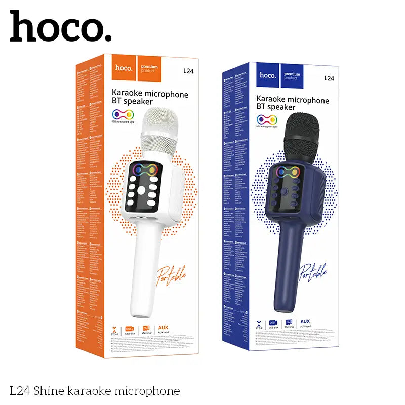 HOCO L24 Bluetooth 5.0 Karaoke Microphone Built-in 52mm Spearker Unit 5W Power Support USB Flash Drive TF card AUX Playback
