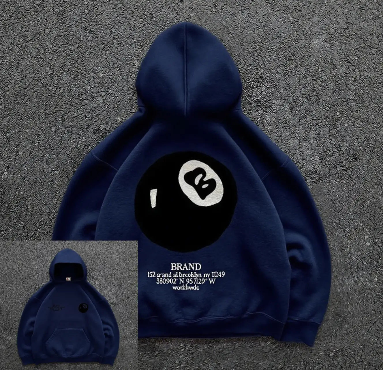 Retro 8-ball pattern hooded men’s streetwear,oversized pullover casual and fashionable sportswear daily wear and hip-hop style