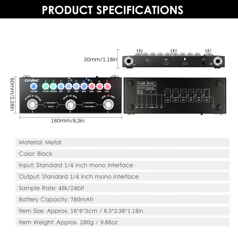 CUVAVE CUBE BABY Multifunctional Electric Guitar Combined Effect Pedal with Wireless Music Playback Phone Recording Audio