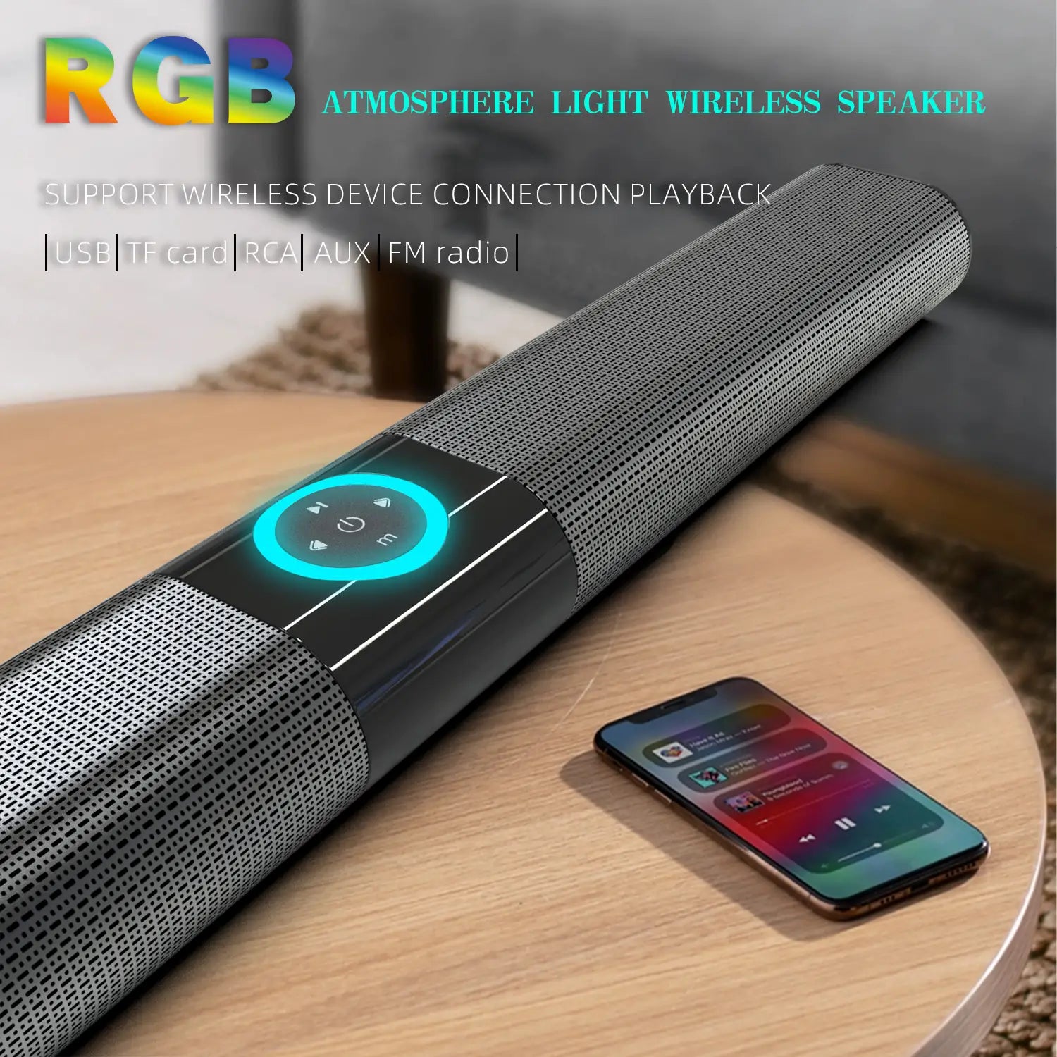 HOMEFISH BS-20 RGB Ambient Light Bluetooth Speaker 6 EQ Sound Effects 4 Speakers Supports TF USB AUX RCA Bluetooth FM