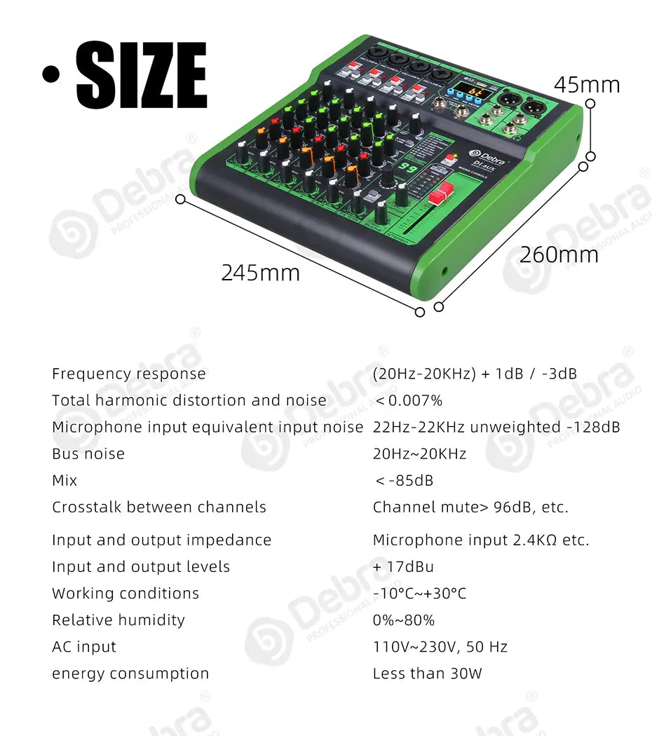Debra DI pro Mixer Audio for Home Karaoke Live Broadcast Recording Studio with 99 DSP Digital Effects And USB MP3 Input