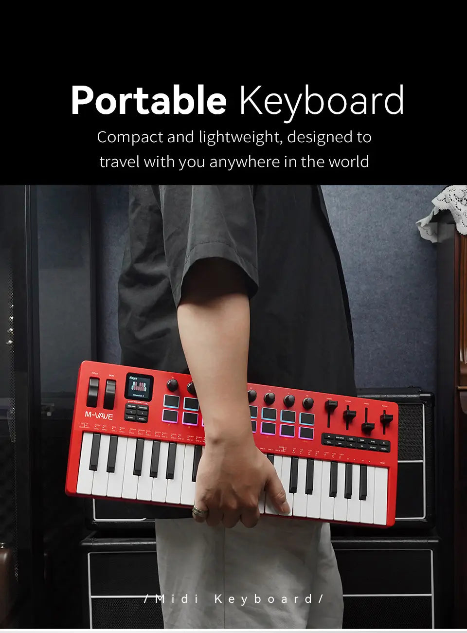 M-VAVE SMK-37 PRO Keyboard MIDI Controller 37 Key 16 RGB Pads&8 Knobs Supports Wireless Connection Systems Software Operation