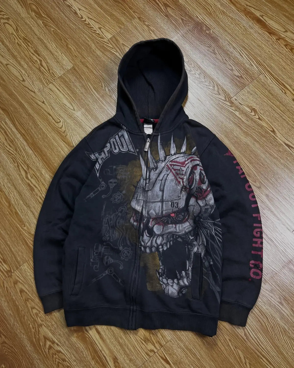 Hip Hop Tapout Zipper Hoodies Mechanical Skull Pattern Jacket Streetwear Men Women Clothes Y2k Sweatshirt Oversized Hoodie