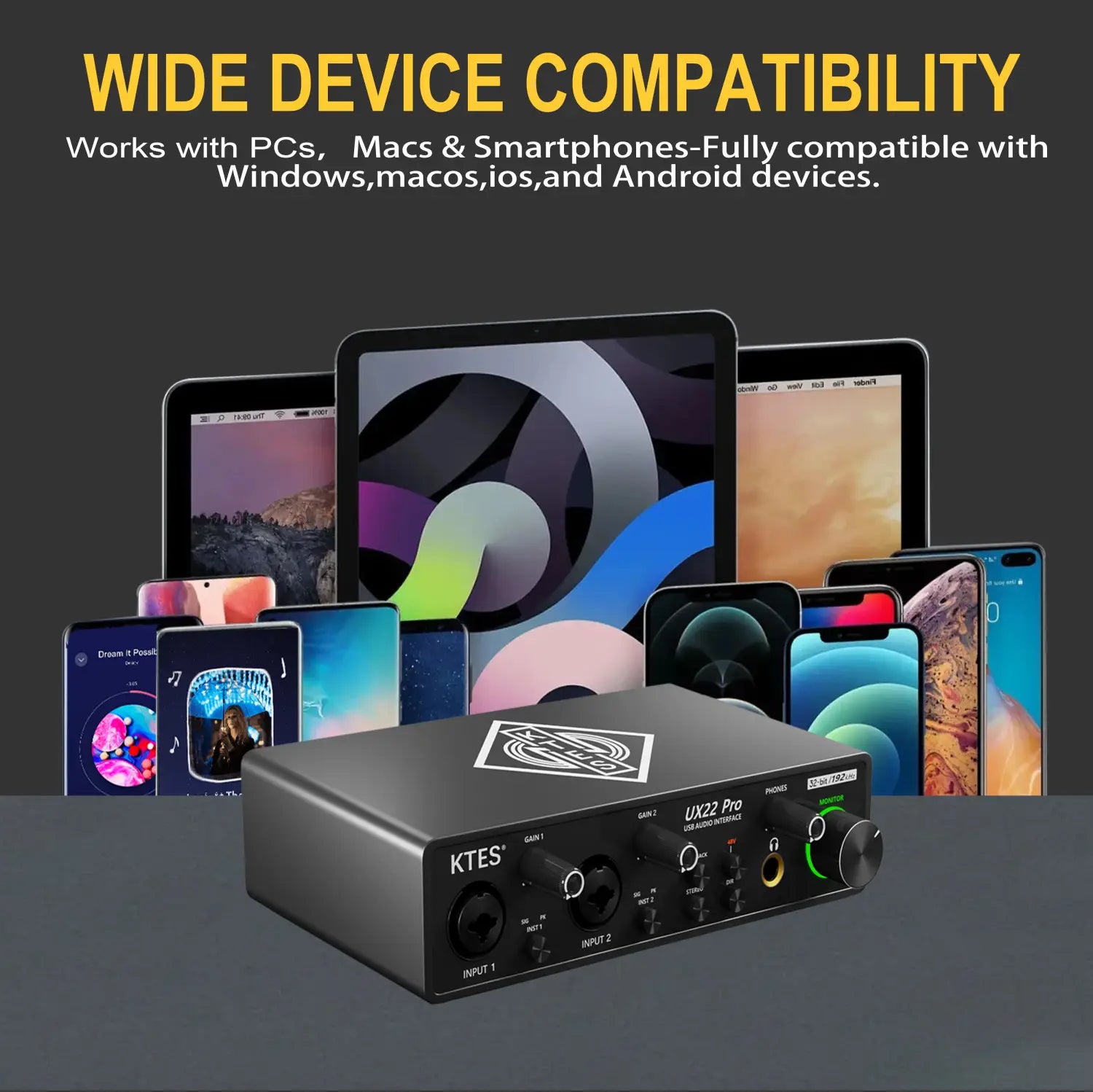 UX22 Pro Audio Interface 192kHz 32-Bit USB Sound Card for Studio Recording Live Streaming Podcast DAW Music Production & YouTube
