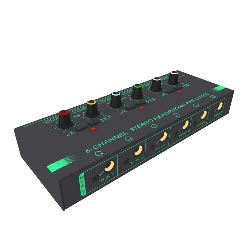 Excellent-1 PCS 6 Channels Stereo Headphone Amplifier Mini Portable Low-Noise Audio Mixer For Recording Studio,Green