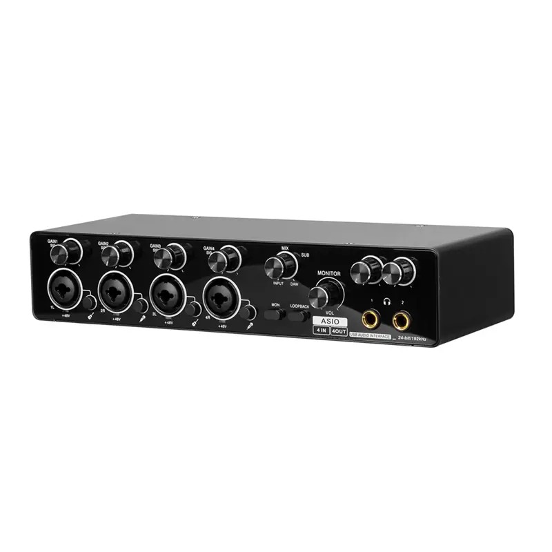 CABE-Professional 4 Channel USB Audio Interface For Studio For Live Recording Sound Card Mic Preamplifier Support ASIO