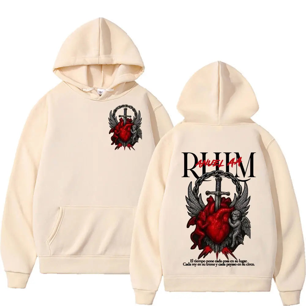 Rapper Anuel AA Rhlm 2 Album Tour Graphic Hoodies Men’s Clothing Oversized Hip Hop Gothic Long Sleeve Hoodie Comfort Sweatshirts