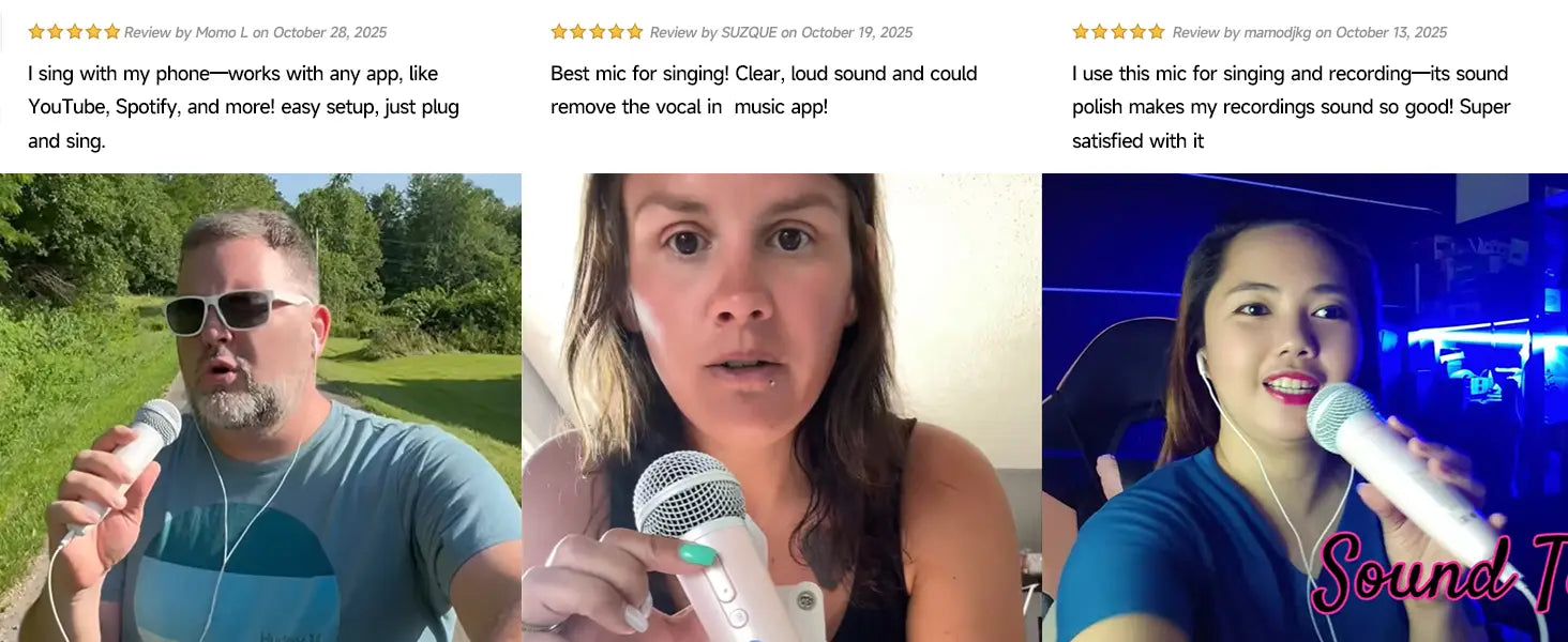 Sing & Record microphone with Earphone Feedback karaoke Mic Works with Spotify Smule YouTube,Apple Music TJ karaoke,Stingray