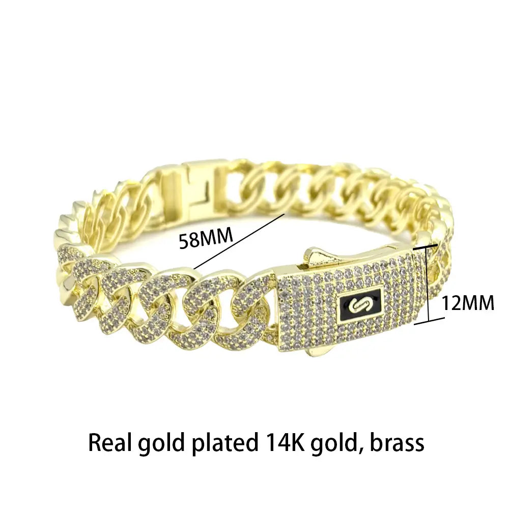 New hip hop Cuban bracelet Monaco hip hop bracelet 14K gold-plated copper unisex available for wholesale.
