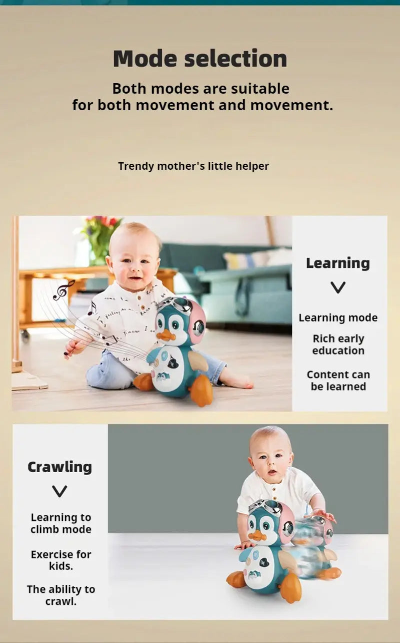 Interactive Walking Penguin Toy Dancing Musical Baby Toy with LED Lights Encourages Crawling Learning for Toddlers Infant Kids