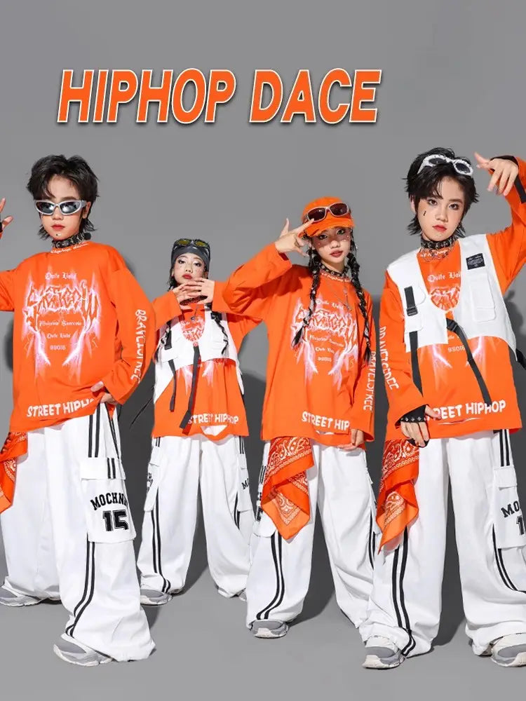 Hip Hop Boys Cool Graffiti Sweatshirt Vest Street Dance Cargo Pants Girls K-pop Jazz Costume Children Clothes Set Kid Streetwear