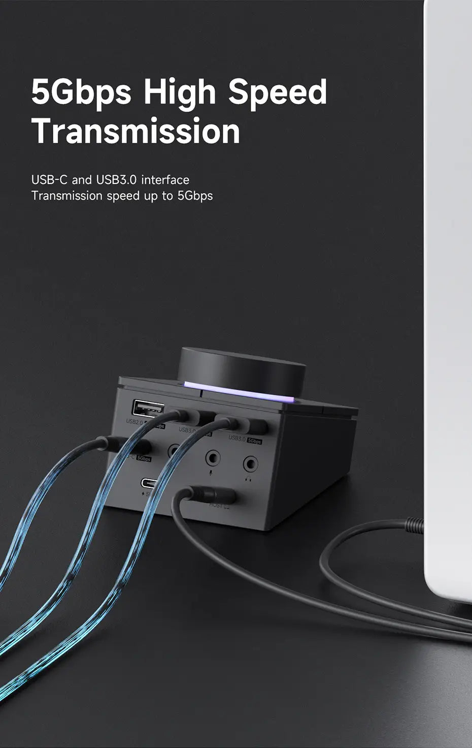 Hagibis Knob USB C Hub With Shortcut Buttons Type-C Docking Station Volume Adjustment Desktop Controller 2.5G RJ45 for Macbook