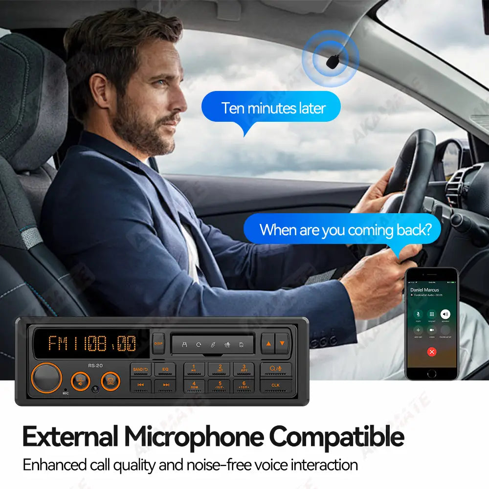 1 Din MP3 Retro Style Car Radio Bluetooth AUX FM AM RDS EQ QC3.0 Voice Control 12V Multimedia Stereo Head Unit USB TF Player