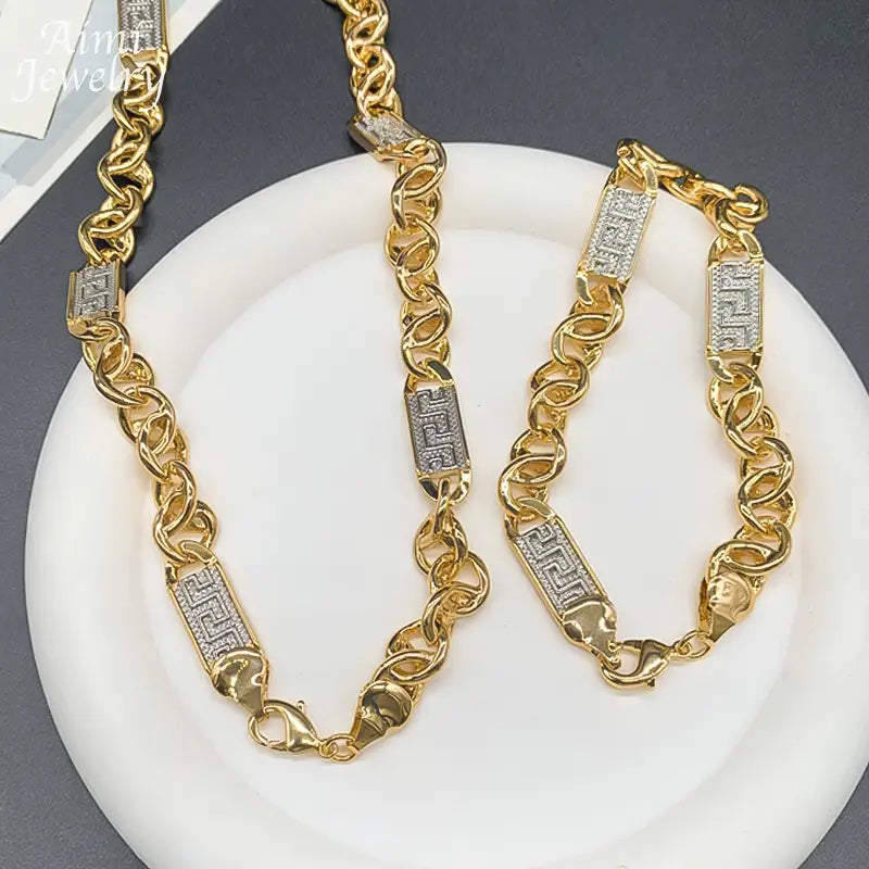 Hip Hop Trendy African Jewelry Set for Men Women Chunky Necklace Bracelet Gold Plated Fashion Jewellery for Party Daily Gifts