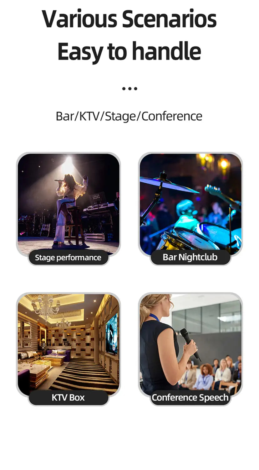Professional VHF Wireless Microphone System 4 Channel Handheld Karaoke Microphone for Home Party Church Event TV Speaker