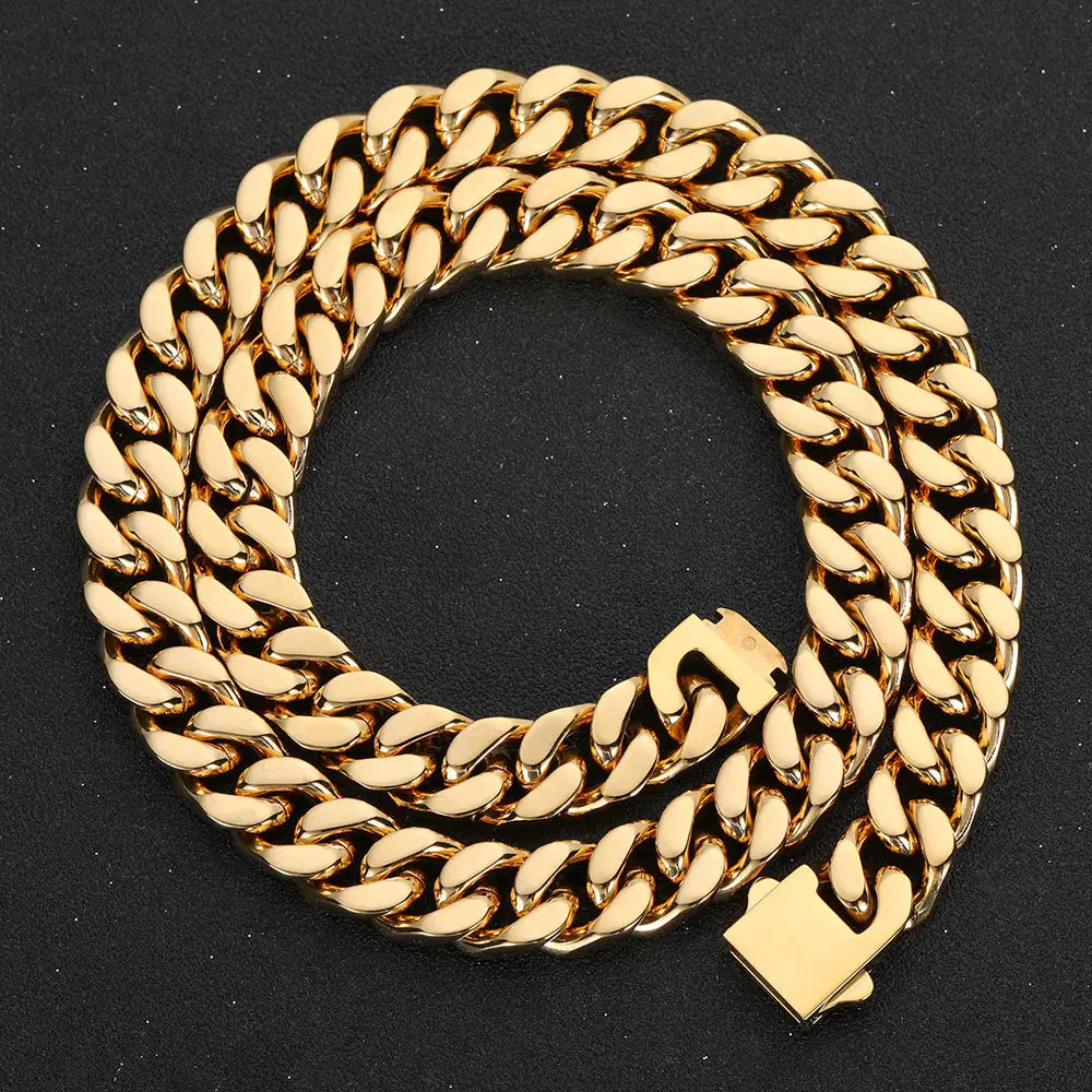 Wholesale Hip Hop Jewelry Stainless Steel Men Flat 4 Side Curb Cuban Link Chain Necklace For Men Drop Shipping