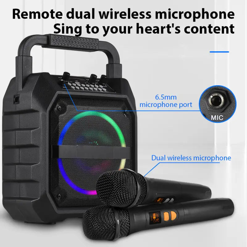 Wireless Musical Instrument Speakers Set Electronic Musical Instrument Accessories with 2 Microphone LED Color Light for Party