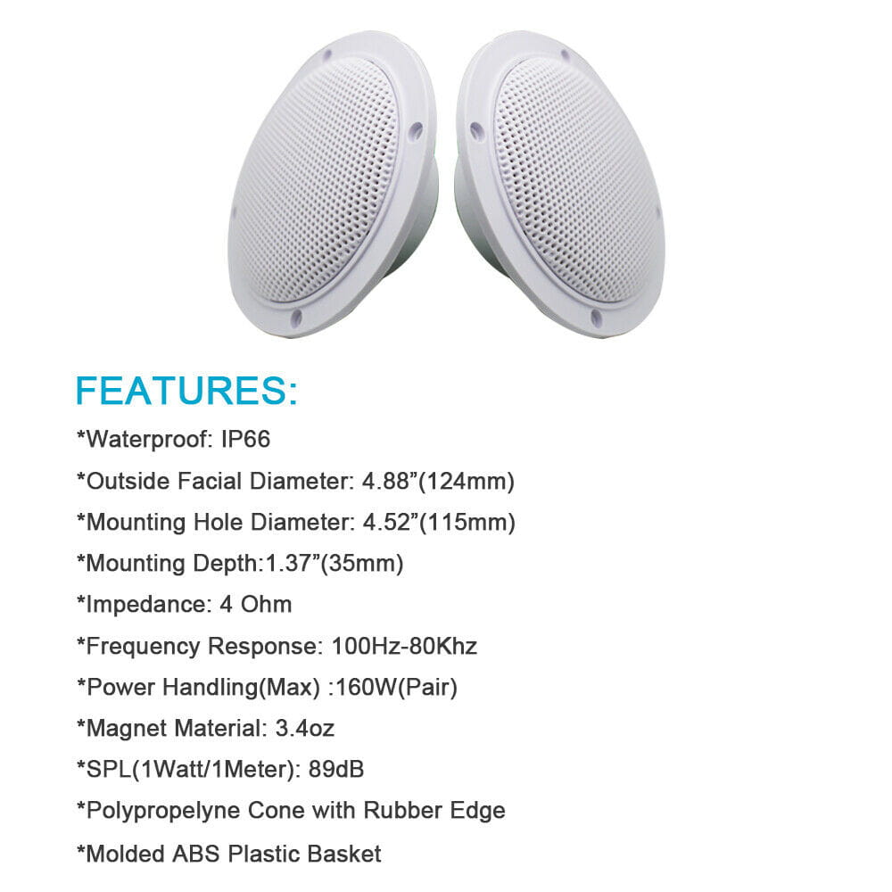 Herdio 4 Inch Ceiling Bluetooth Speakers Water Resistant 160W Marine Speakers For Bathroom Kitchen Home Outdoor Camper 2PCS