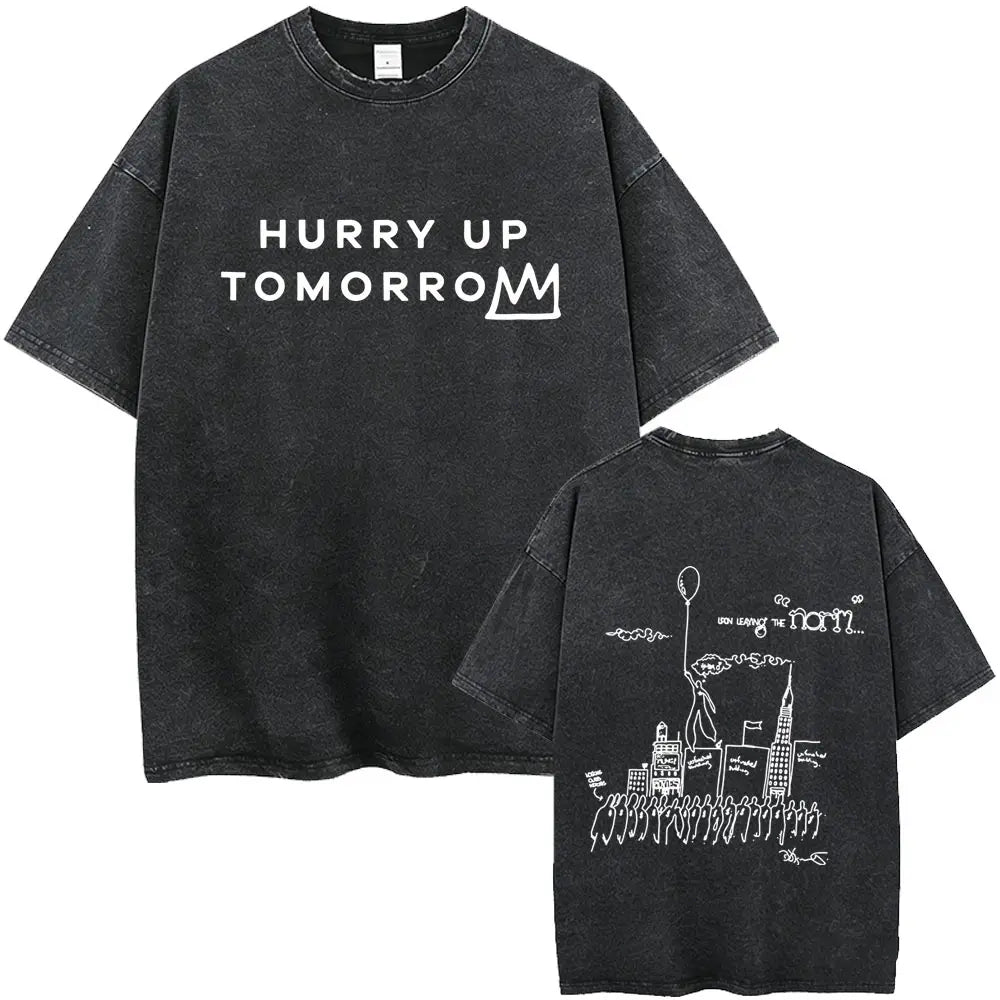 Rapper The Weeknd After Hours Til Dawn with Playboi Carti Tour 2026 Vintage Washed T Shirt Men Hip Hop Fashion Pop Music T-shirt
