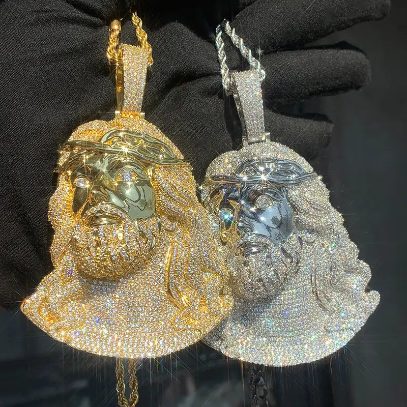 Hip Hop 5A+ Cubic Zirconic Paved Bling Iced Out JESUS PIECE Pendants Necklace Men Rapper Jewelry Rose Gold Silver Color