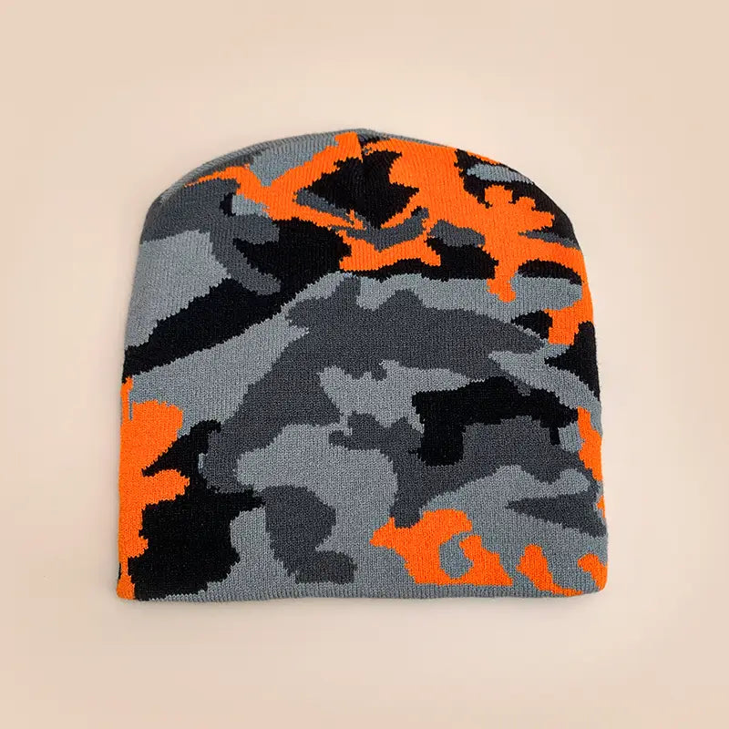 European Camouflage Knitted Hats Color Block Autumn and Winter New Warm Hip Hop Versatile Street Fashion Outdoor Retro Beanies