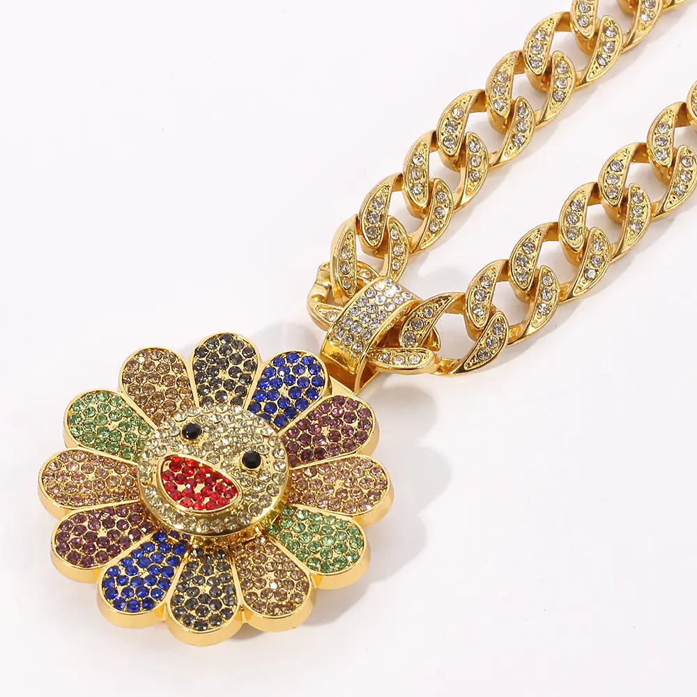hip-hop style rotating village-style Takahashi Sunflower pendant trendy brand personalized copper-set zirconia pendant necklace