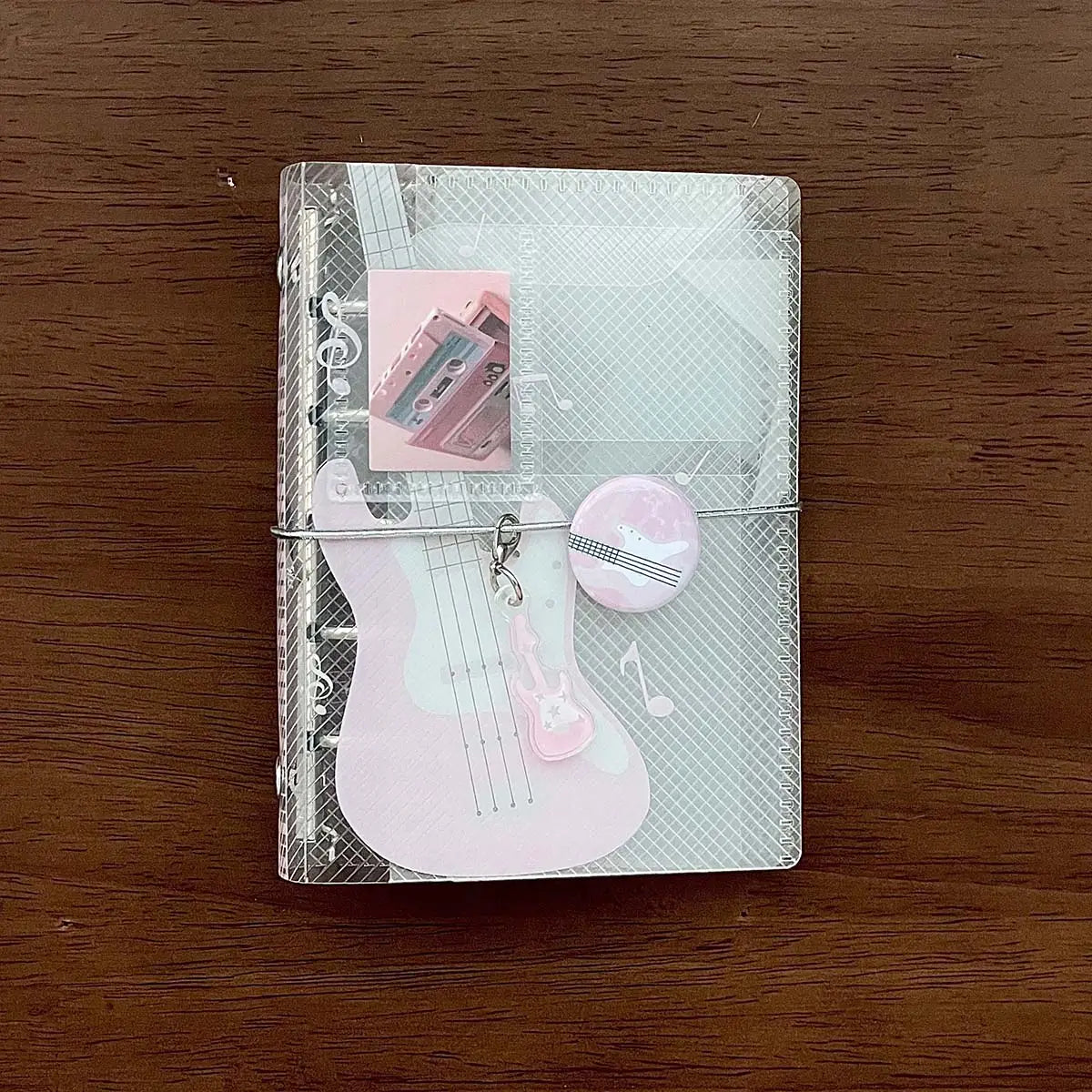 Music Theme M5 Binder Notebook Scrapbook PP Twill Tri-Fold with Tie Closure Photo Album Card Organizer Portable Planner
