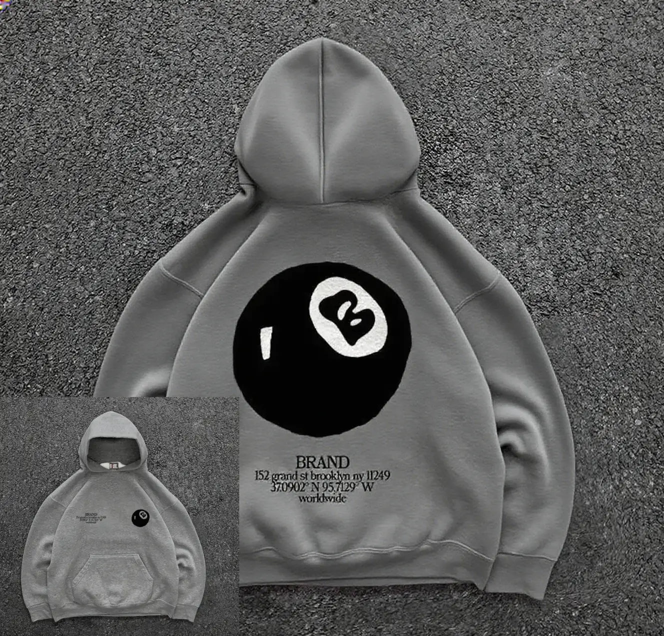 Retro 8-ball pattern hooded men’s streetwear,oversized pullover casual and fashionable sportswear daily wear and hip-hop style