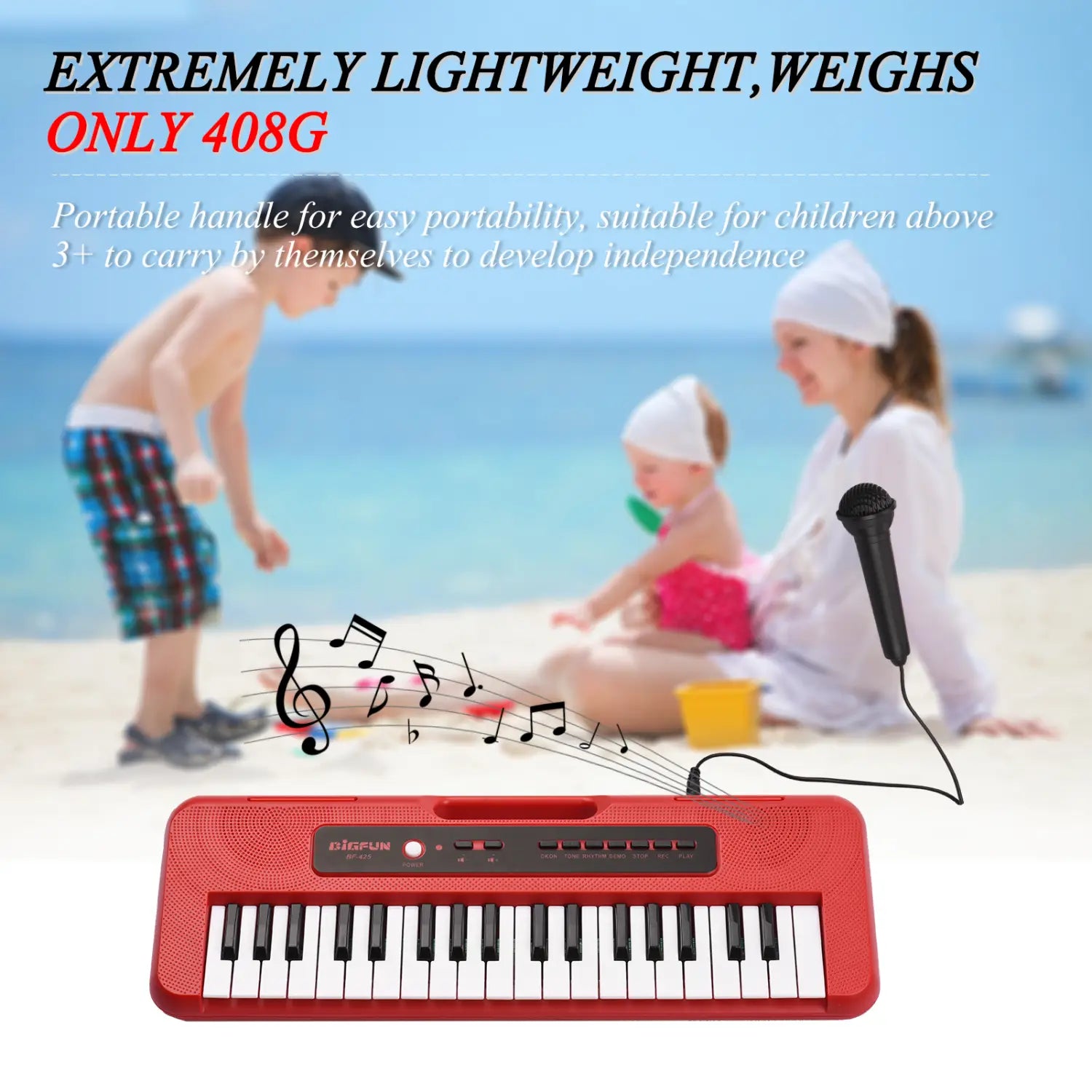 BIGFUN 37 Key Children Electronic Piano with Mini Microphone Preset 10 Demos Supports Recording Headphone/ Aux in Jack Keyboard