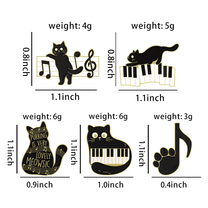 Black Cat Music Enamel Pin Animal Cute Musical Instrument Notes Piano Brooch Badge Friends Gift Wholesale Backpack Accessories