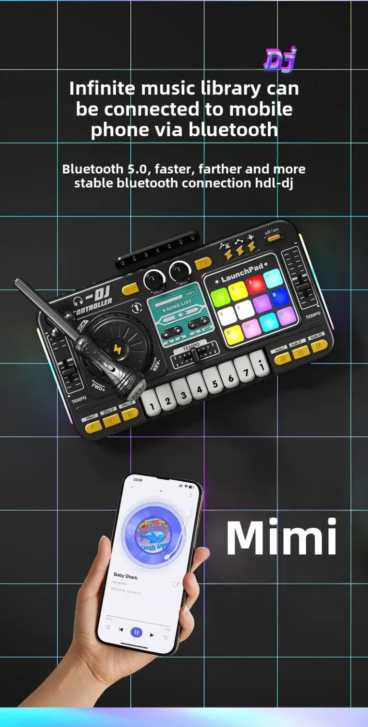 Kids DJ Controller Music Toy Mixer with Microphone LED Light Electronic Music Game DJ Turntable for Children Birthday Gifts