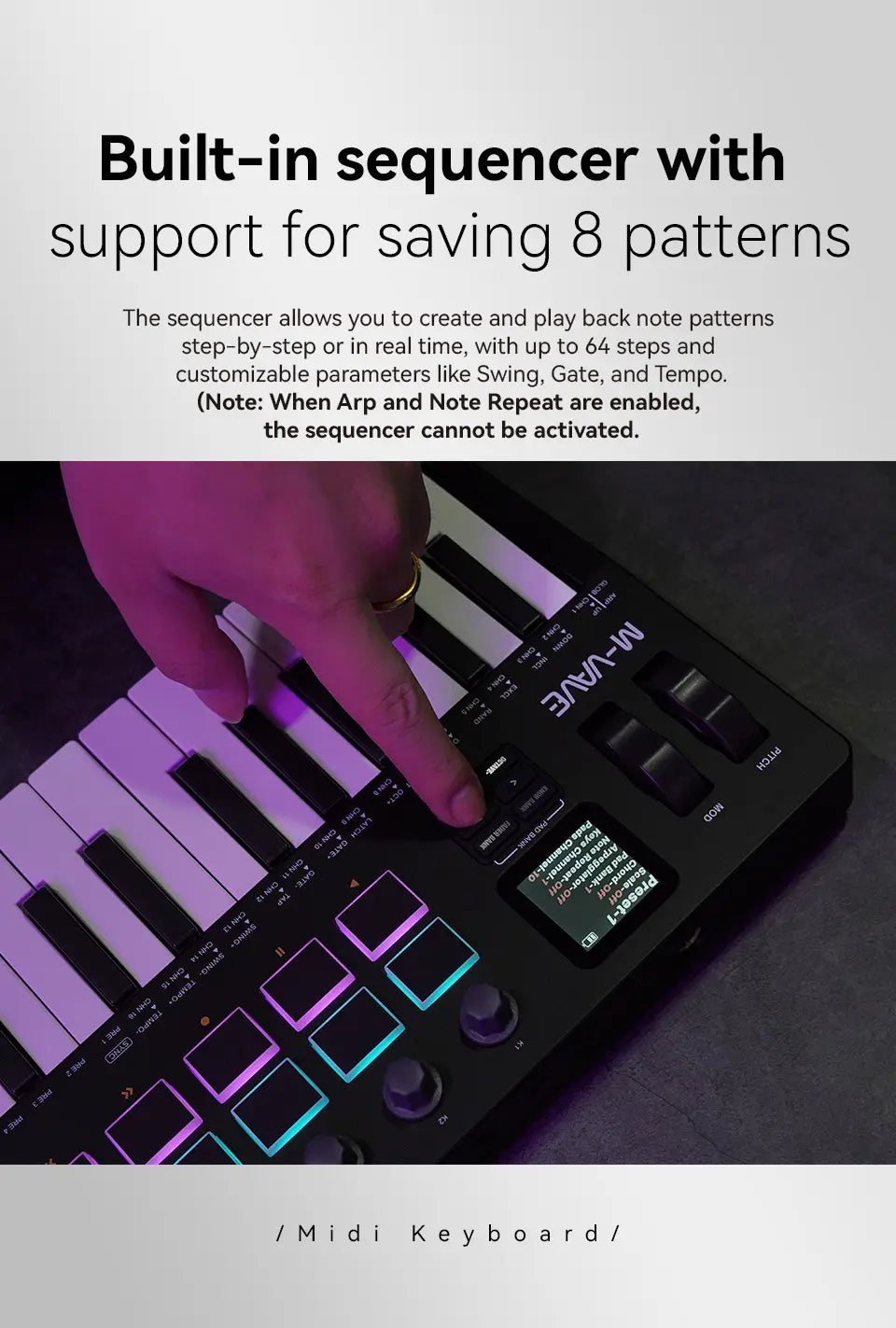 M-VAVE SMK-37 PRO Keyboard w/16 RGB Pads,8 Knobs & Wireless Bluetooth|Velocity-Sensitive Keys,Synth Engine/Music Production