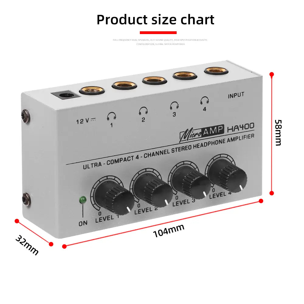 Headphone Amplifier Ultra-Compact Stereo Earphone Amplifier Audio Amplifier 4 Channels for Music 6.35MM Jack with Volume Control