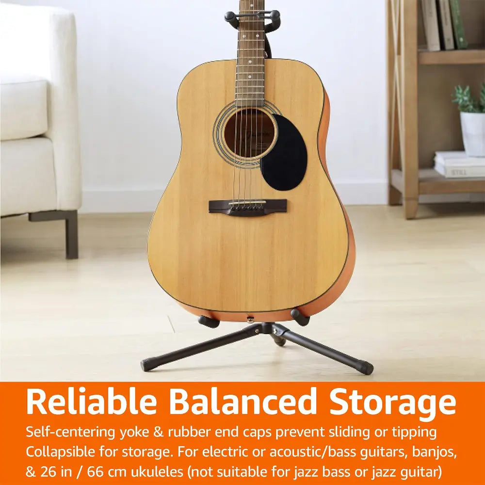 Portable Universal Guitar Stand - Collapsible Single Stand with Safety Lock for Travel - Compact Tripod Design Household Landing