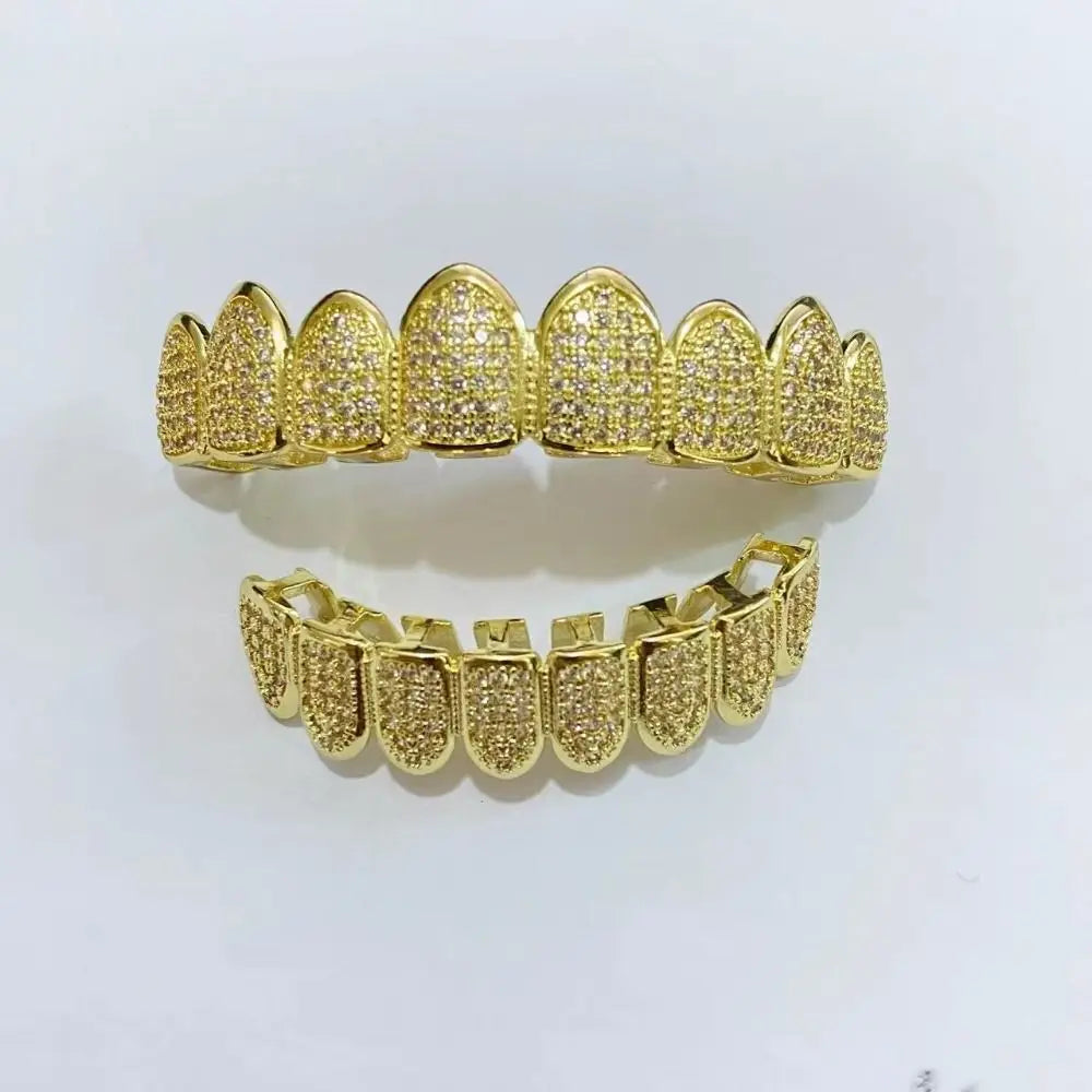Hip Hop Teeth Grillz Set Removable Design Top & Bottom Set Hiphop Teeth Grillz Rhinestone Hollow Charm Teeth Grillz