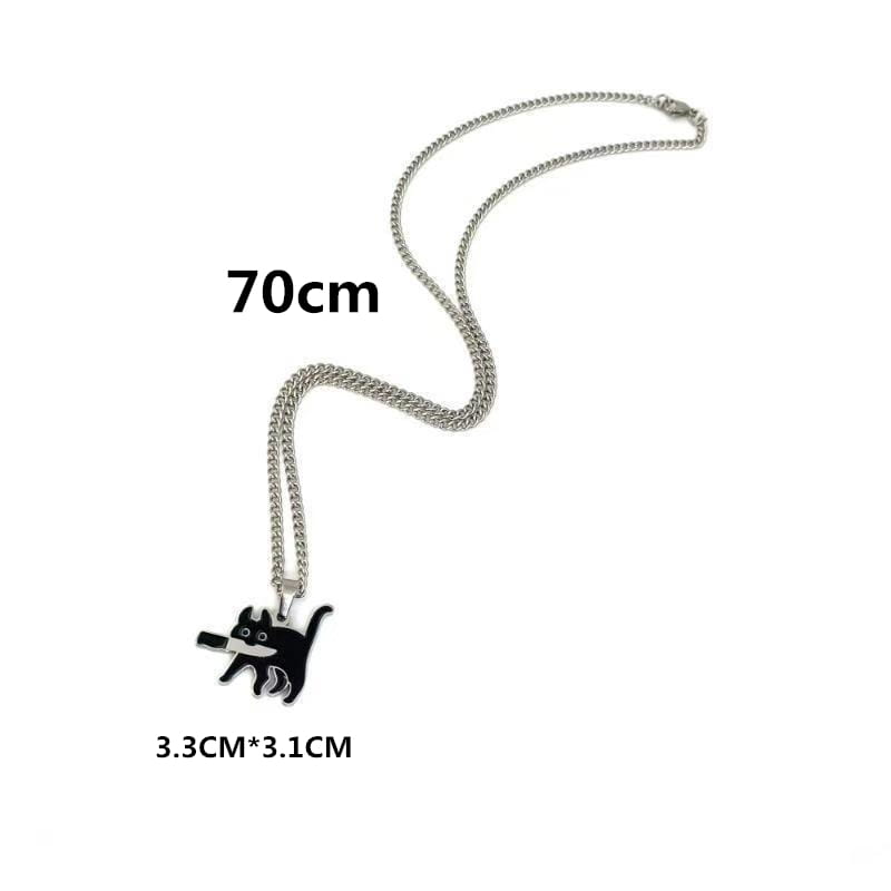 Hip Hop Fashion Knife Cat Long Pendant Necklaces for Women Men Funny Black Cat Sweater Chain Jewelry New Party Accessories Gift