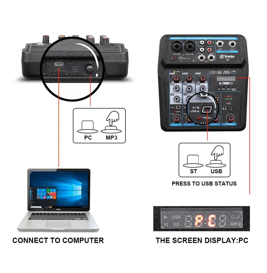 M4 M6 Aduio Mixer DJ Console with Bluetooth Sound Card for PC Recording Karaoke Microphone Instrument Mixing Audio Interface