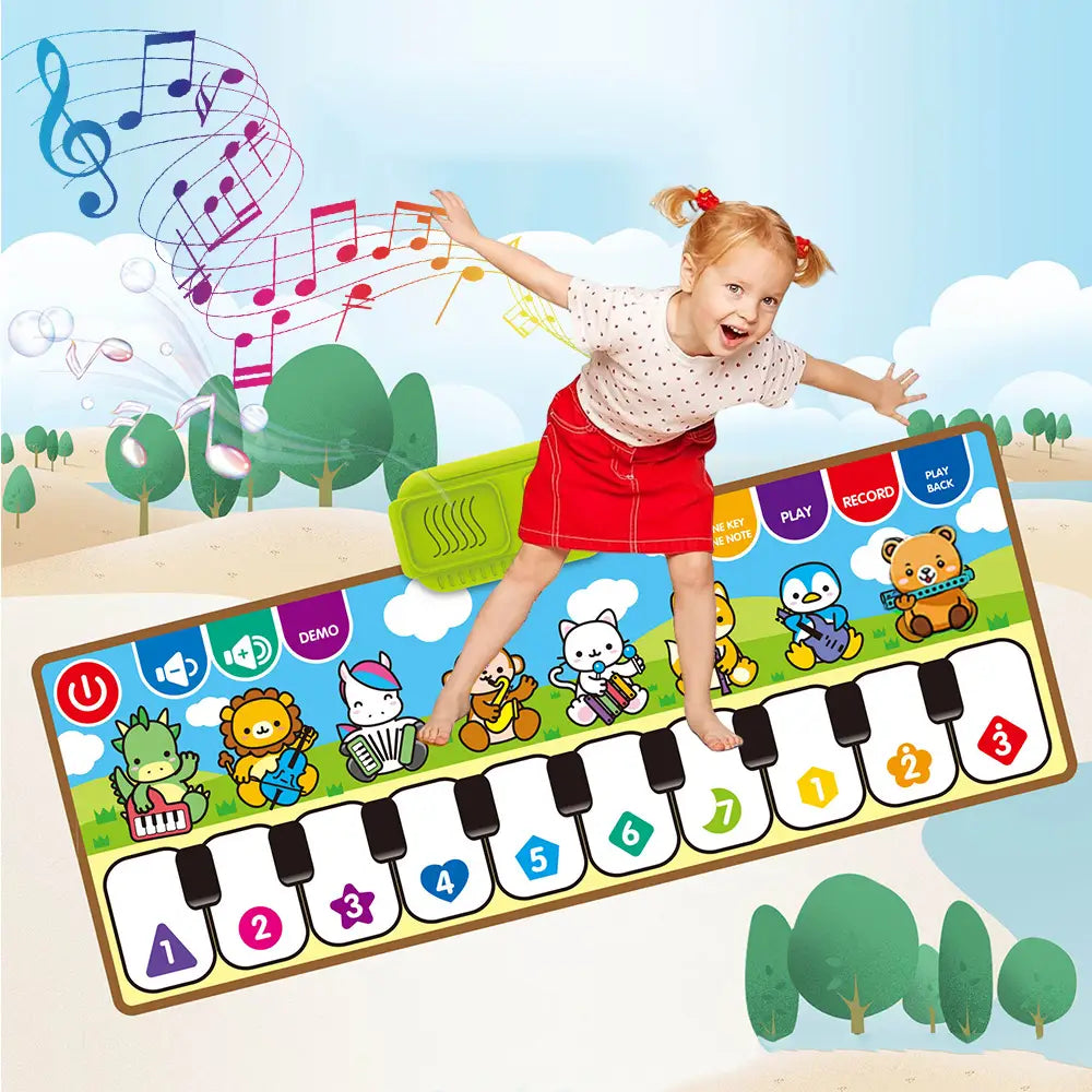 Piano Music Fitness Mat for Baby Girls and Boys Aged 1-6 Animal Keyboard Cognitive Music Early Educational Toy Birthday Gift