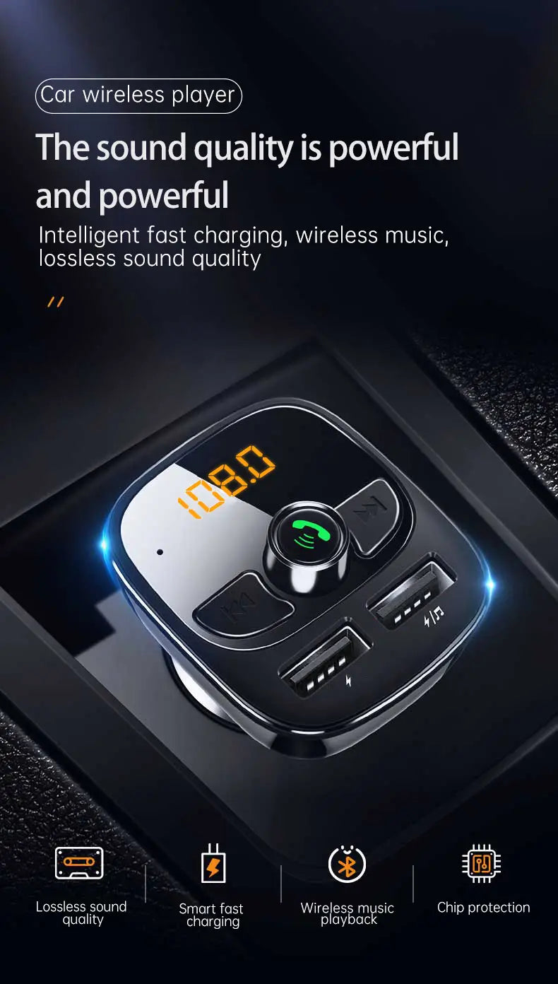 Car Mp3 Player Bluetooth 5.4 FM Transmitter Car Charger Adapter Dual USB Support TF Card & U Disk Hands-Free Call