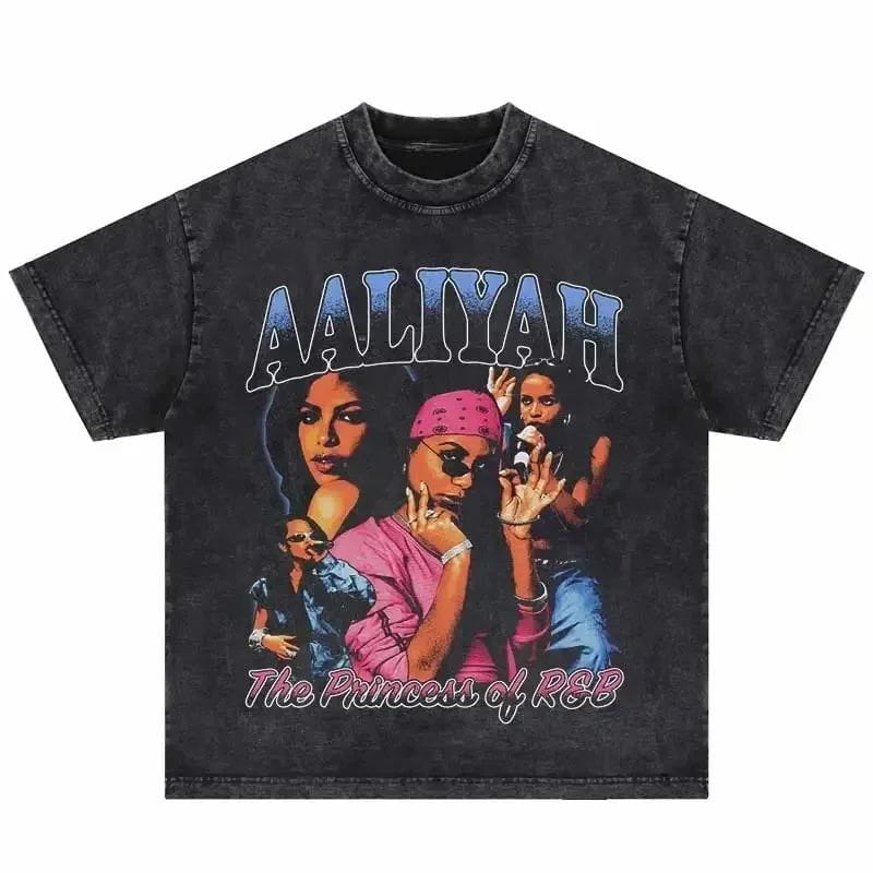 Hip Hop Vintage T-Shirt Aaliyahs Baby Girl Purple Bootleg Print T Shirts Harajuku Streetwear Summer Casual Loose Tops Unisex