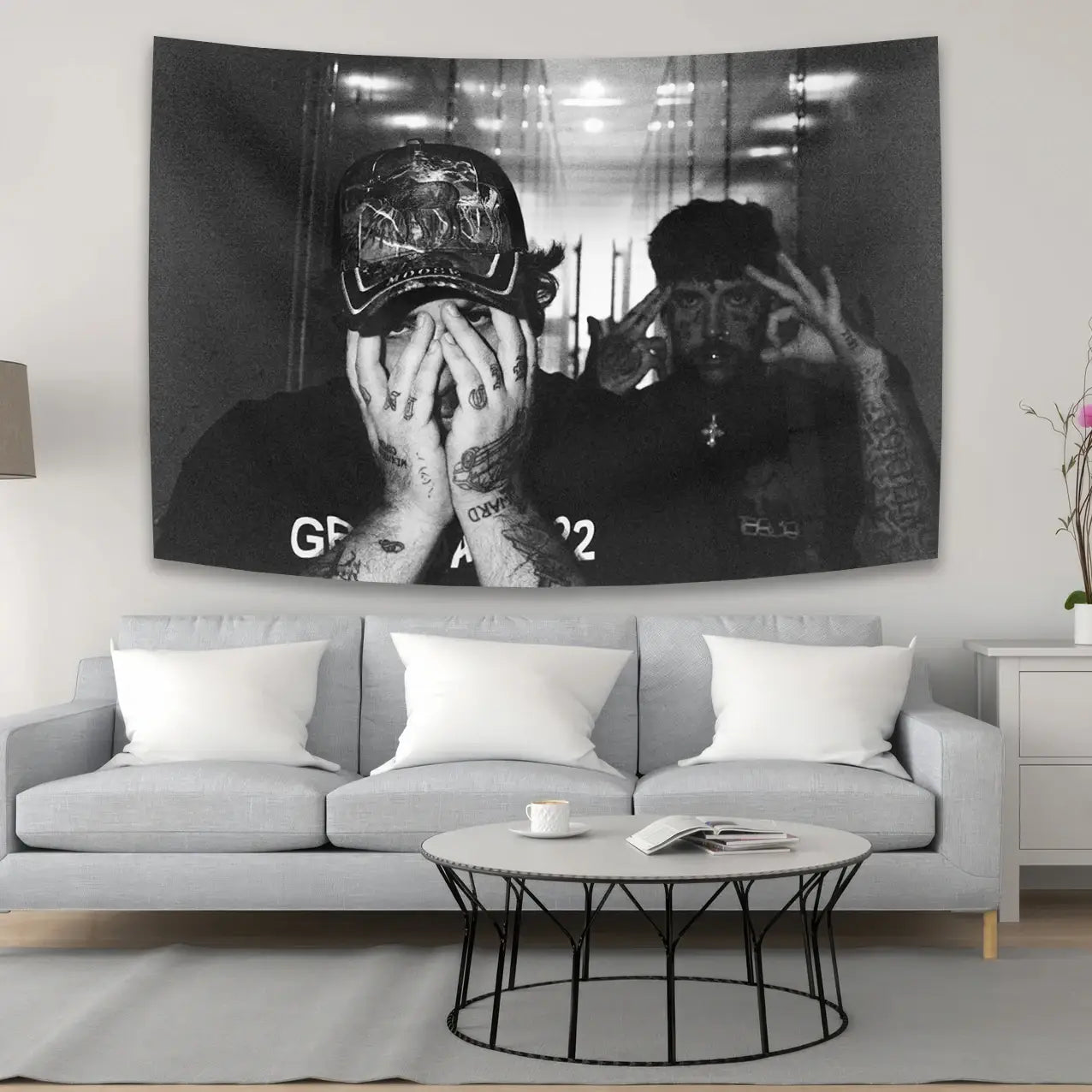 Hip-Hop Rapper Poster Tapestry Aesthetic Dark Style Home Decor Art Wall Hanging Tapestry Room Background Decorative Fans Gift