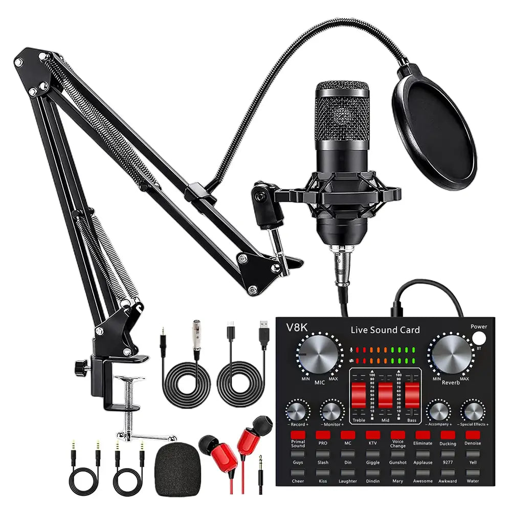 All-in-One Recording Studio Package Audio Mixer Podcast Equipment Bundle Voice Changer Microphone Kit for Live Streaming YouTube