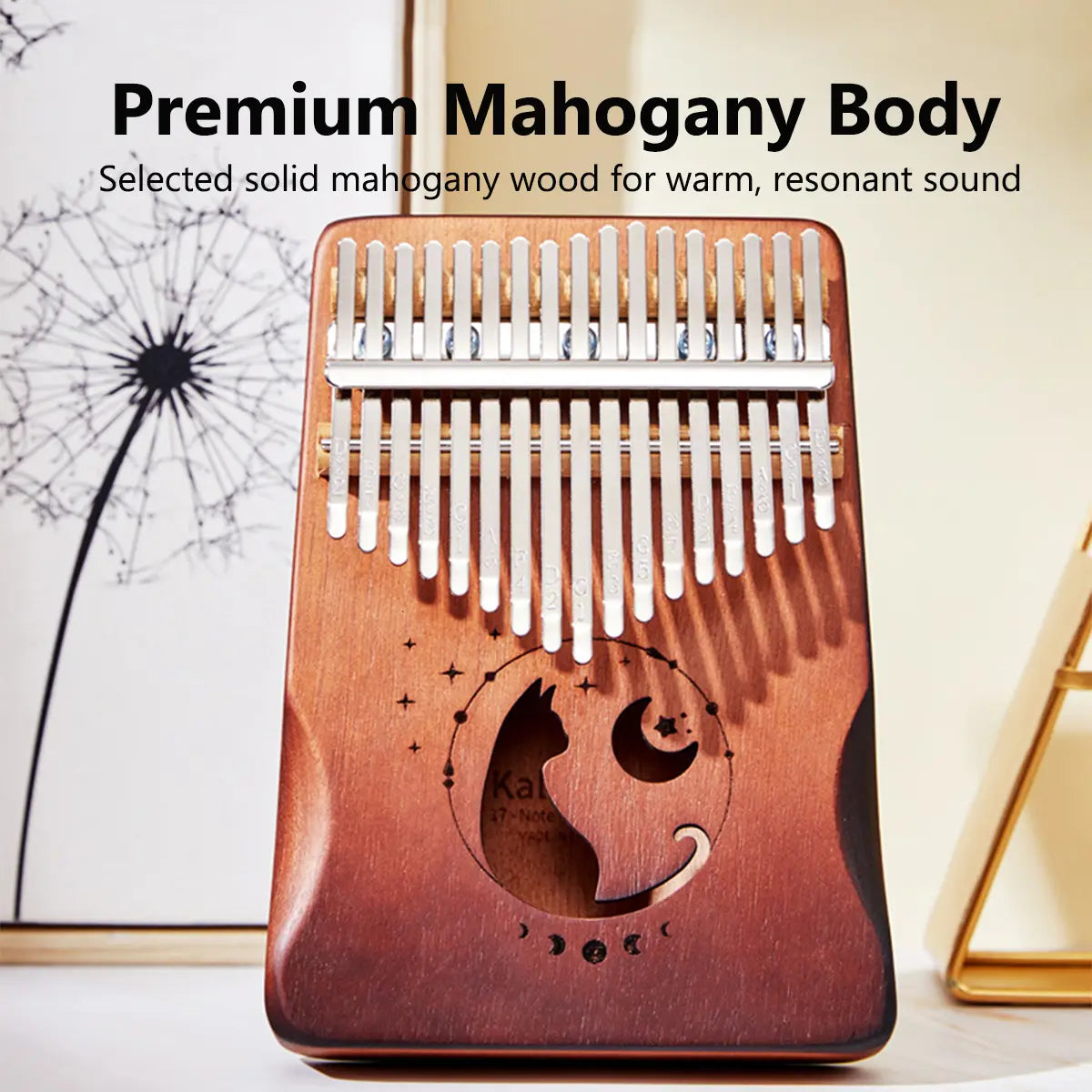 Miwayer 17/21 Keys Cat Kalimba Thumb Piano Mahogany Wood Beginner Musical Instrument with Bag & Tuning Kit