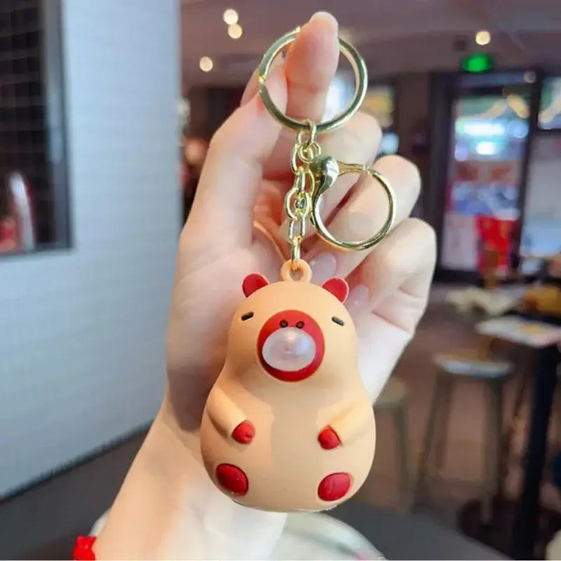 Capybara Doll Pinch Music Keychain Toys Squeeze Spit Bubble Decompression Toy Children’s Schoolbag Doll Pendant Decoration