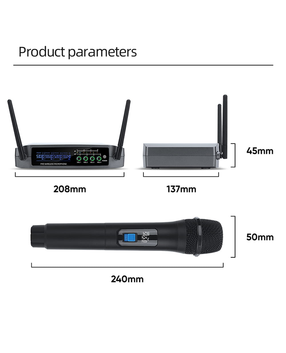 Professional VHF Wireless Microphone System 4 Channel Handheld Karaoke Microphone for Home Party Church Event TV Speaker