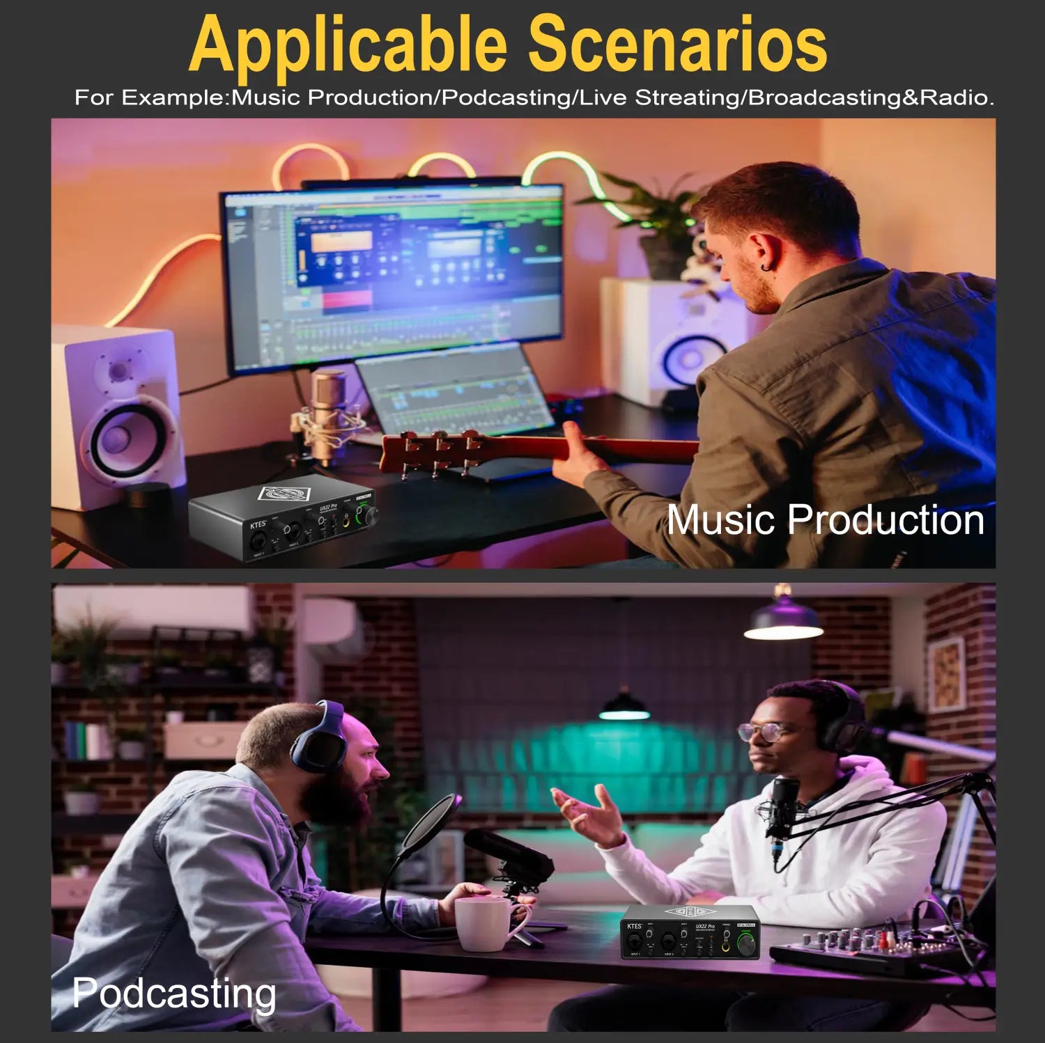 UX22 Pro Audio Interface 192kHz 32-Bit USB Sound Card for Studio Recording Live Streaming Podcast DAW Music Production & YouTube